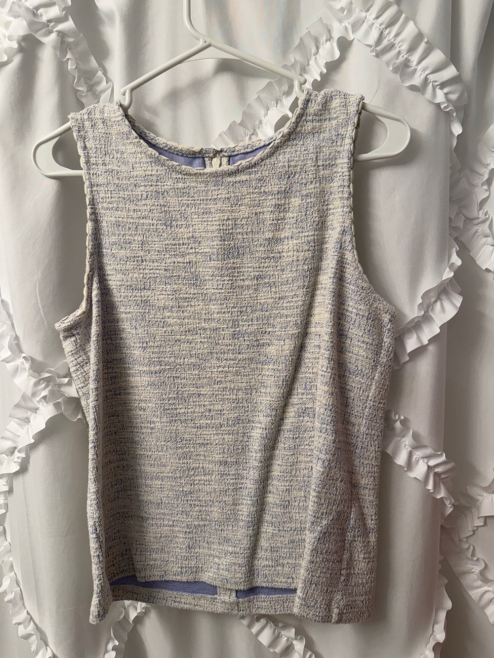 J. Crew Cream and Light Blue Tweed-Look Sleeveless Top